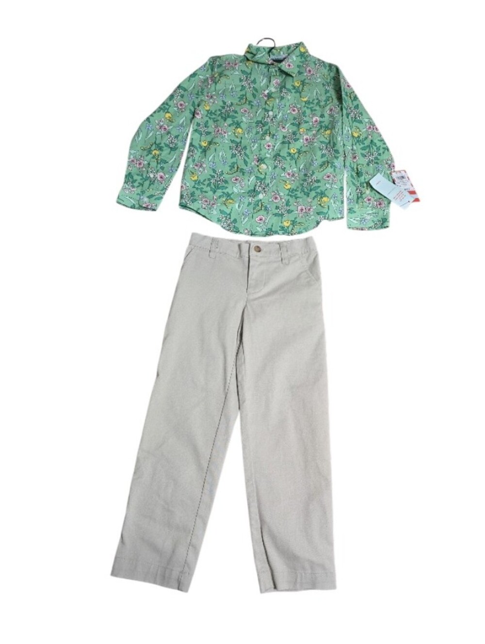 Girls Green Floral  Top with Cream Pants